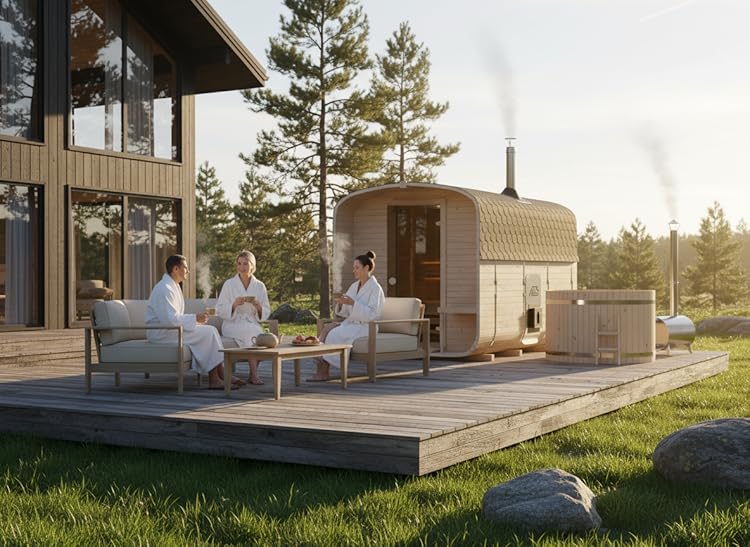 Quadro Sauna im Garten moderne Außensauna Holz Design